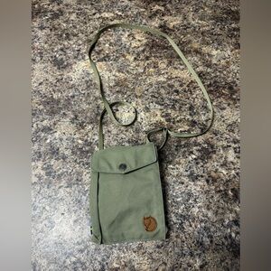Fjallraven Olive Green Crossbody Pouch with Fox Patch